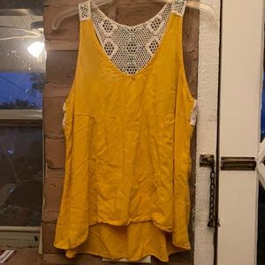 Mustard colored flowy tank with crochet back size XL